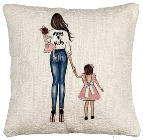 Perna Decorativa Canapea, Model Mom of Girls, 40x40 cm, Cu fermoar