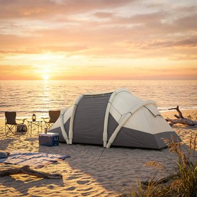 Outsunny Cort Gonflabil Camping 2-4 persoane cu pompă 2 camere și zonă de zi impermeabil 3000 mm 485x245x188 cm gri | Aosom Romania