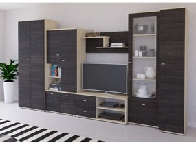 Living ARS, 7 corpuri, corp PAL stejar american, fronturi PAL frasin, 370x51x199 cm