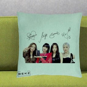 Perna Personalizata K-pop BLACKPINK Semnaturi, 40x40 cm, Verde Menta, Husa Detasabila, Perna Inclusa, BEKZ®