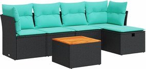 vidaXL Set mobilier de grădină cu perne, 6 piese, negru, poliratan