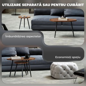 HOMCOM Set de 2 Măsuțe de Cafea Suprapunabile din Lemn și Metal | Aosom Romania