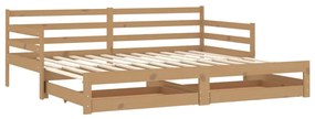 3083702 vidaXL Pat extensibil de zi, 2x(90x200)cm, maro miere, lemn masiv pin