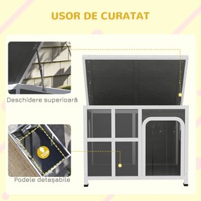 PawHut Căsuță pentru Câini cu Ferestre Laterale, Bază Detașabilă și Acoperiș Rabatabil, 90x62x71 cm, Gri Deschis | Aosom Romania