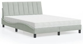 vidaXL Pat cu saltea, gri deschis, 140x200 cm, catifea
