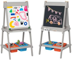 AIYAPLAY Tabla de desen pentru copii dublă cu rola de hârtie, tablă cu cretă, tablou, design 3-in-1 pentru desen și pictură | Aosom Romania