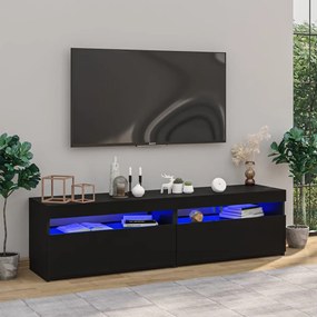 804406 vidaXL Comode TV cu lumini LED, 2 buc., negru extralucios, 75x35x40 cm