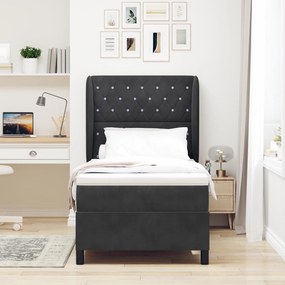 vidaXL Pat cu arcuri și saltea Negru 90 x 200 cm din catifea