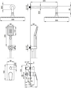Jasmin finisaj negru set de dus incastrat cu baterie , para de dus, si dispersor fix NAC N9JP