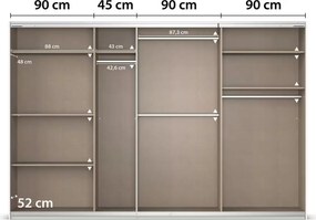 Dressing 315 cm lungime, 3 uși glisante, culoare alb, 210 cm înălțime