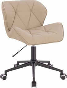 HR111K Scaun Crem Piele Ecologica Premium Soft cu Bază Neagră