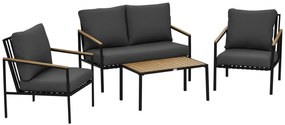 Outsunny Set mobilier de grădină 4 piese 4 persoane cu canapea cu 2 locuri fotolii și masă de cafea 8 perne negru gri închis | Aosom Romania