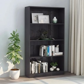 800917 vidaXL Bibliotecă cu 4 rafturi, gri extralucios, 80x24x142 cm, PAL