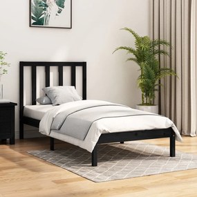 3105124 vidaXL Cadru de pat mic single, negru, 75x190 cm, lemn masiv de pin