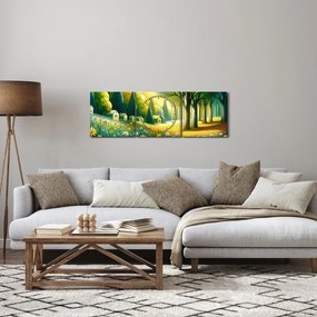 Tablou - Sat în galben-verde (cu ceas) (90x30 cm)