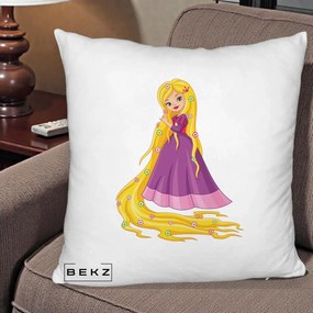 Perna Personalizata Rapunzel Par Lung Floral, 40x40 cm, Alb Pufos, Husa Detasabila, Perna Inclusa, BEKZ®