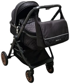 Carucior nou nascuti 2 in 1 Baby Care X2S, Maner reversibil, Cu geanta bebe, Amortizoare, Roti din cauciuc plin AVE, Spatar reglabil 3 trepte, Plasa