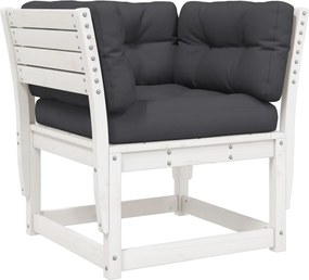 vidaXL Canapea grădină cotieră cu perne, alb, lemn masiv de pin