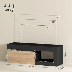 HOMCOM Comodă TV 2 uși pentru televizoare de până la 152,4 cm, mobilier TV cu dulap și poliță deschisă, negru | Aosom Romania