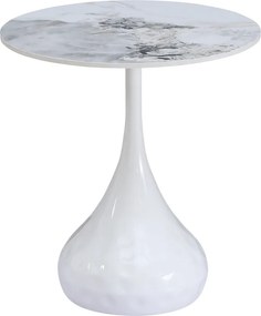 Masuta cafea EBREL, alb cu efect de marmura/alb, ceramica/otel, 50x57