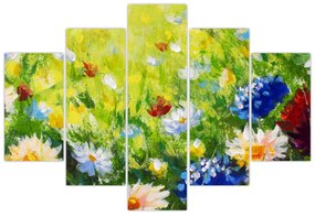 Tablou - Pictură în ulei, pajiște înflorită (150x105 cm)