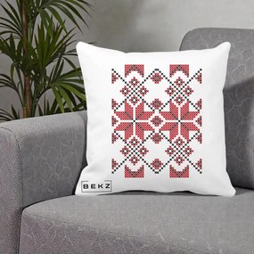 Perna Personalizata Motiv Traditional Cusatura Rosu-Negru, 40x40 cm, Alba Mata, Husa Detasabila, Perna Inclusa, BEKZ®