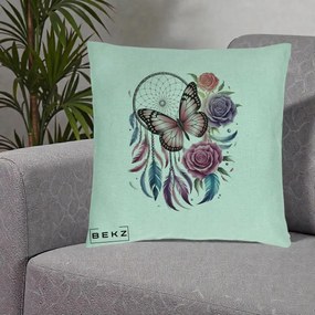 Perna Personalizata Prinzator de Vise cu Fluture si Trandafiri, 40x40 cm, Verde Menta, Husa Detasabila, Perna Inclusa, BEKZ®