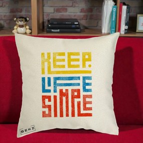 Perna Decorativa Keep Life Simple Colorat, 40x40 cm, Ecru, Husa Detasabila, Perna Inclusa, BEKZ®