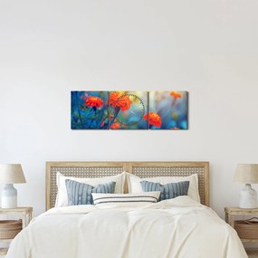 Tablou - Flori portocalii (cu ceas) (90x30 cm)