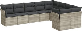 vidaXL Set canapele de grădină cu perne, 9 piese gri deschis poliratan