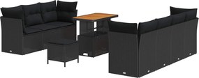 vidaXL Set de canapele pentru grădină cu pernă Manual 10 pcs Negru