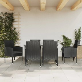 3203339 vidaXL Set mobilier de grădină, 7 piese, negru, poliratan și oțel