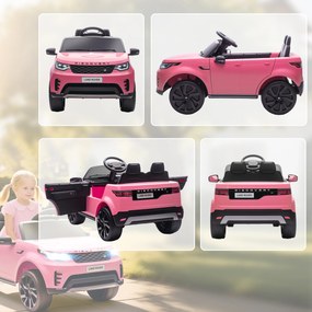 HOMCOM Mașină Electrică pentru Copii 3-6 Ani cu Licență Land Rover Discovery 12V, 2.5-4.5 km/h Auto Electrică pentru Copii cu 2 Motoare, Suspensii, Telecomandă, USB, Muzică, Faruri și Claxon, Roz | Aosom Romania