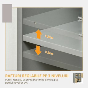 HOMCOM Dulap de Bucătărie Bufet, 4 Compartimente, 2 Uși, Rafturi Reglabile, Design Modern, Gri | Aosom Romania