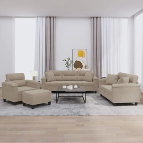vidaXL Set de canapele cu perne, 4 piese, gri taupe, microfibră
