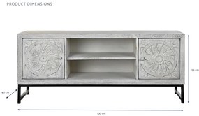 Comoda, gri, din lemn de mango si metal, Mandala