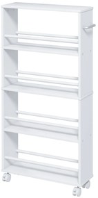 HOMCOM Cărucior de depozitare cu 4 niveluri, cărucior cu role și mânere, cărucior îngust, 45 x 15 x 91 cm, alb | Aosom Romania