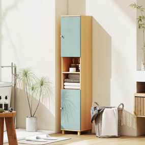 HOMCOM Mobilier de baie corp de depozitare 2 dulapuri 2 compartimente deschise rafturi reglabile 30 x 30 x 166 cm, verde | Aosom Romania