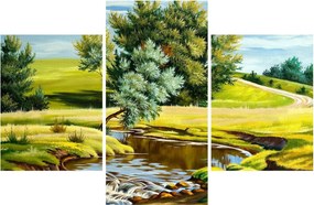 Tablou - Râu între câmpii, pictură în ulei (90x60 cm)