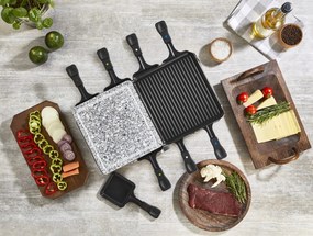 Gratar electric cu raclette Zilan ZLN8863, placa de piatra si placa de aluminiu, putere 1400 W, Gri