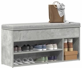 vidaXL Bancheta pantofar, gri beton, 102x30,5x45 cm, lemn prelucrat