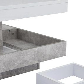 Măsuță de cafea lucioasă, rotativă la 360°, cu blat pe 2 niveluri și compartiment de depozitare, 70x70x36 cm, Alb