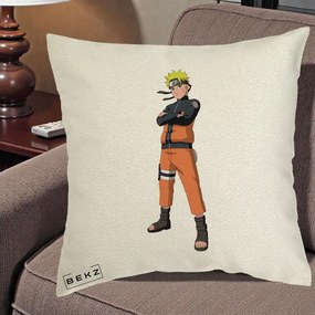 Perna Personalizata Naruto Uzumaki Portret Complet, 40x40 cm, Ecru, Husa Detasabila, Perna Inclusa, BEKZ®