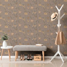 Tapet flori de luncă în design maro