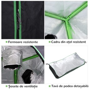 Outsunny Cort Hidroponic pentru Cultivare din Oxford 600D cu 3 Prize de Aer Reglabile și Fereastră, 120x60x150 cm, Negru | Aosom Romania