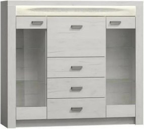 Vitrina INDIANAPOLIS I8, stejar craft alb, PAL laminat, 137x42x122 cm