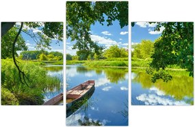 Tablou cu râu de vară și barcă (90x60 cm)