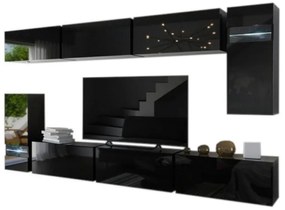 Expedo Mobilă sufragerie ELPASO 3 + LED, negru/negru luciu