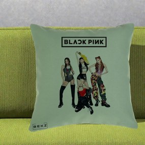 Perna Personalizata K-pop BLACKPINK Fotografie de Grup, 40x40 cm, Verde, Husa Detasabila, Perna Inclusa, BEKZ®