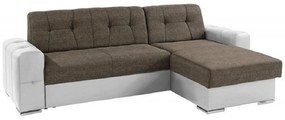 Coltar extensibil Zenton, 3 locuri, material textil/piele ecologica, maro/crem, lada depozitare, reversibil